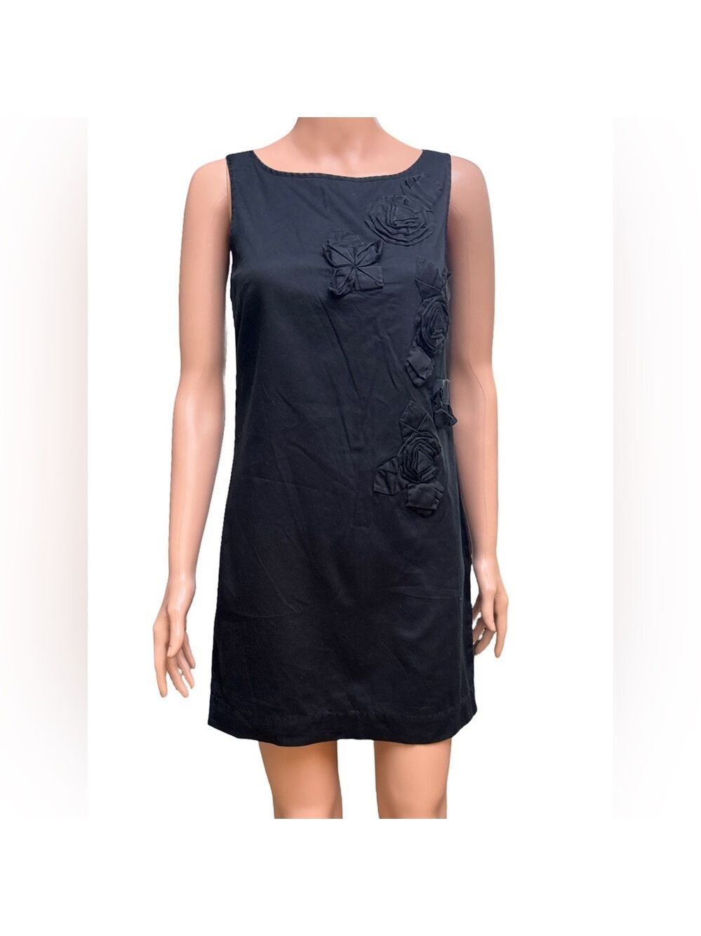 Ann Taylor Black Floral Sleeveless Cotton Shift Mini Dress 2P